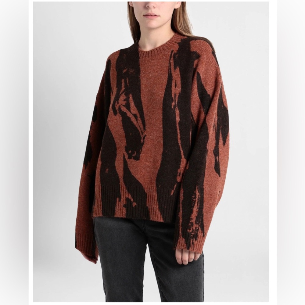 Kenzo Wool Sweater Brown Pleat Camo Jumper Designer Fall Oversized Cozy Chunky